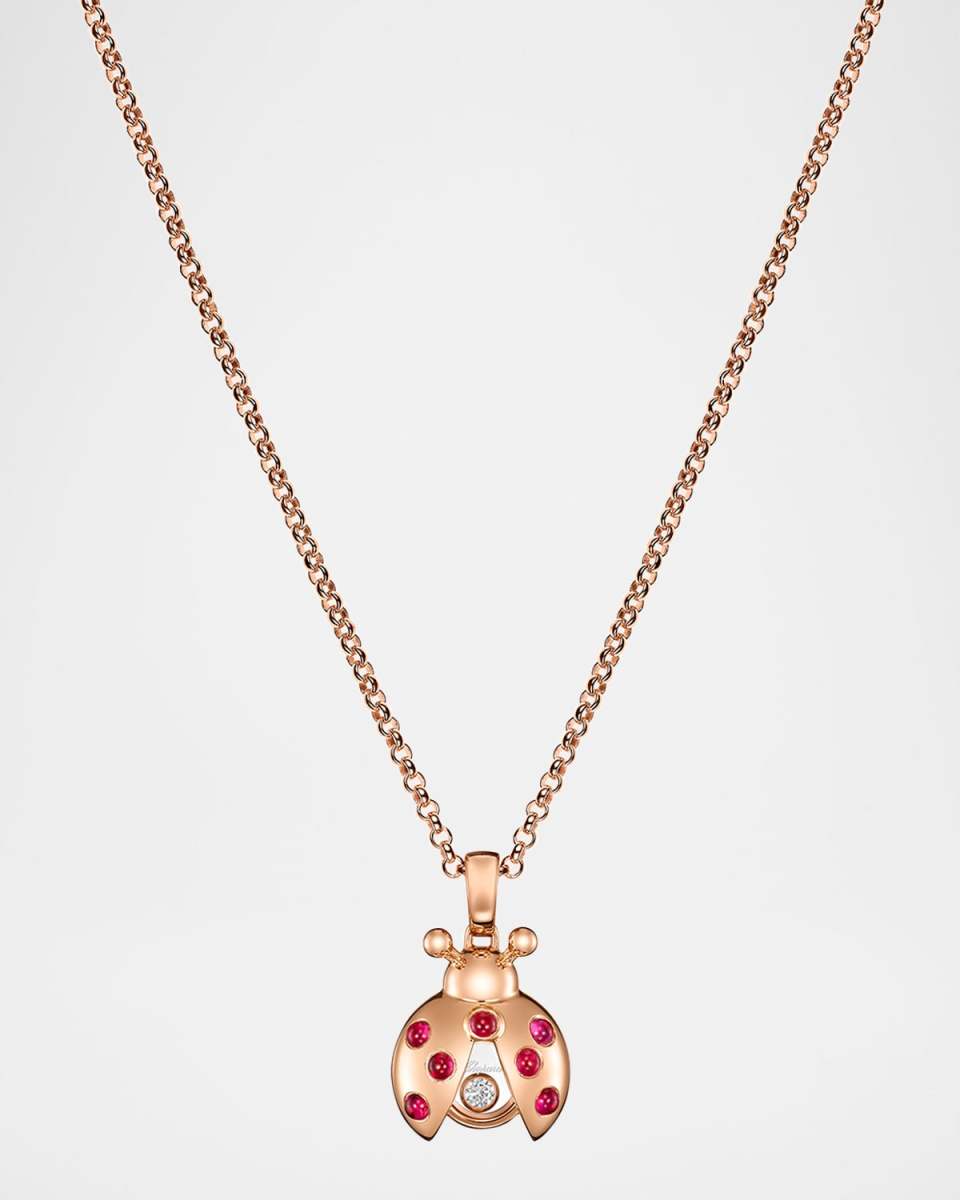 18K Rose Gold Happy Diamonds Ruby Ladybug Pendant Necklace